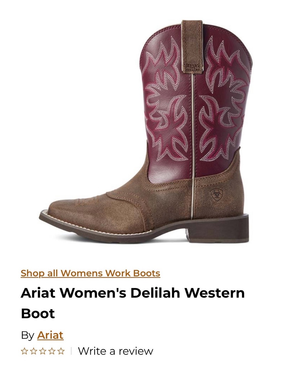 Ariat Delilah Java/Burgundy Women's Western Boots size 8 B